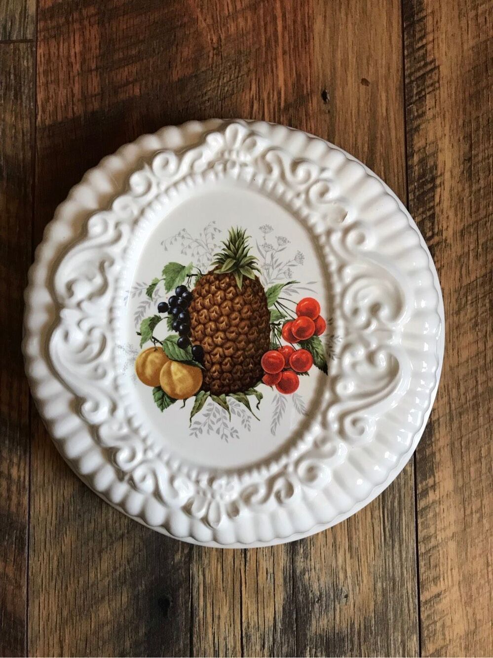 White decorative fruit motif raised Plate ceramic collectible plate wall decor